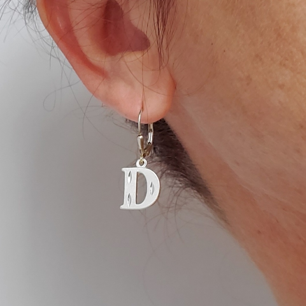 Sterling Silver Diamond Cut Initial Earrings - image 5